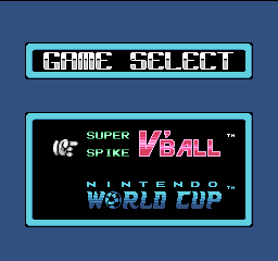 Super Spike V'Ball + Nintendo World Cup (USA) Title Screen